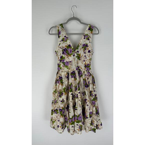 Aryeh Anthropologie Floral Midi Dress Womens Small Sleeveless Cream Purple - Picture 8 of 11